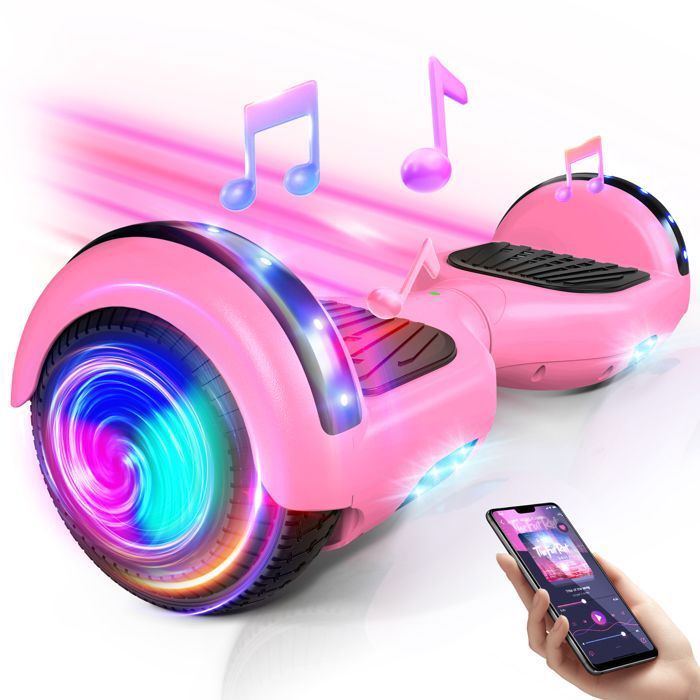hoverboard 6.5 HY-A02C Bluetooth+Lumière LED Autonomie 7-8km vitesse maximale 10KM/H Batterie 18V/2.6AH Rose