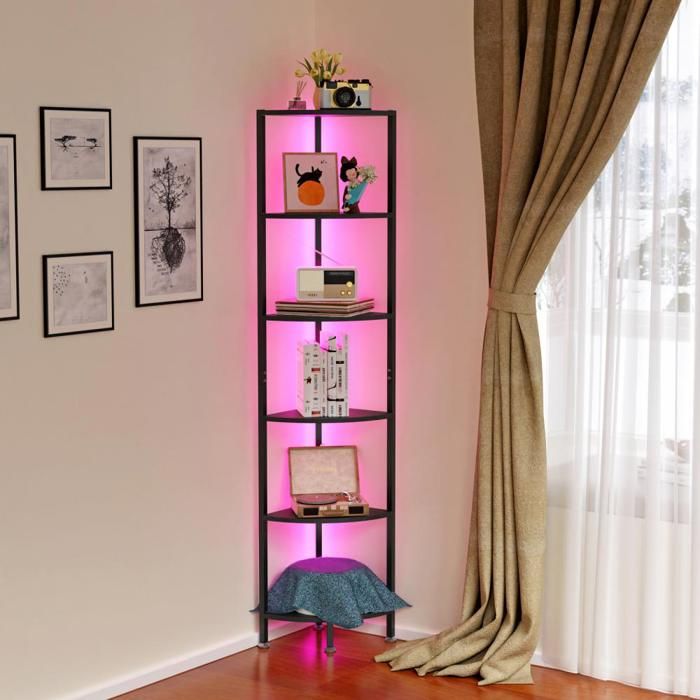SUPFINE Bibliothèque étroite avec éclairage LED - Étagère dangle à 6 Niveaux -172cm - pour Salon Chambre Salle de Bain Bureau