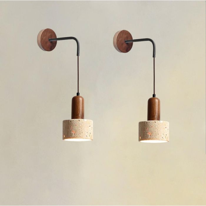 TOKTOP 2x Lampe Murale Intérieur Moderne Applique Murale Vintage Abat-jour en Travertin Jaune E27 Éclairage Murale Industriel Noyer