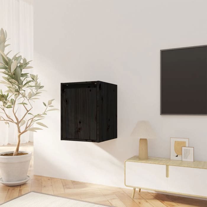 ABBO-SALE*Armoire flottante JILLS - Cabinet/ Armoires murales 2 pcs - Noir 30 x 30 x 40cm - Bois de pin massif SOL709600