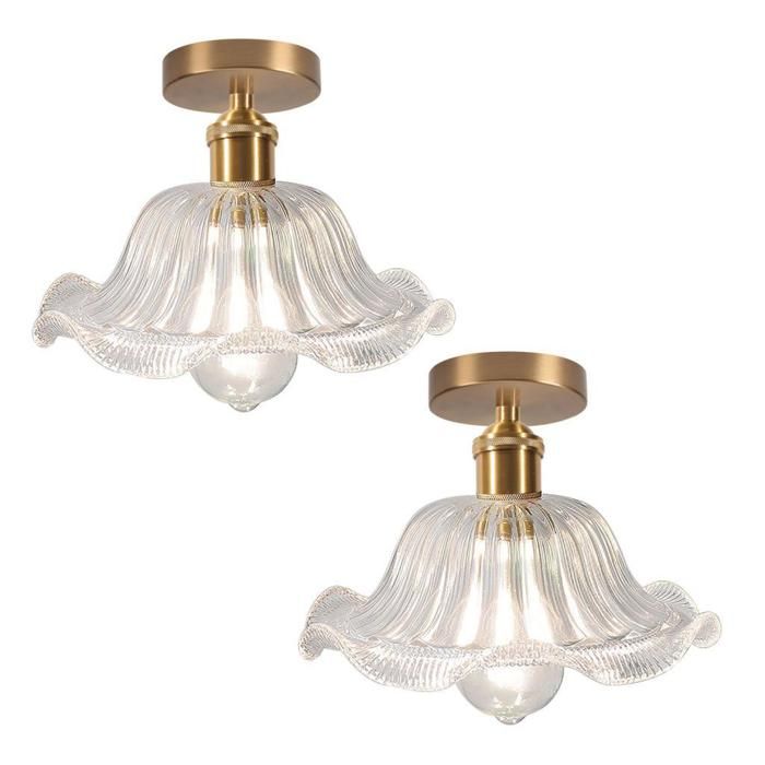 iDEGU 2x Plafonnier en Verre25cm Lampe de Plafond Vintage Industriel en Verre E27 Lustre Abat-jour Design Lotus pour Salon Chambre