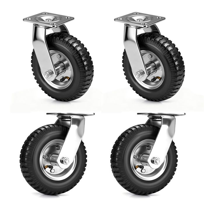 Lot de 4 Roulette Pivotante Gonflable Ø 220mm 300Kg Max 360° Roues Pneumatiques Modèle Pivotantes pour Manutention et Transport