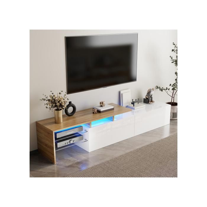 Meuble TV - BLOSSOM - 170x33x33.5cm - 16 Couleurs - 2 Tiroirs - Design Moderne - Blanc Meuble TV - BLOSSOM - 170x33x33.5cm - 16 Couleurs - 2 Tiroirs - Design Moderne - Blanc
