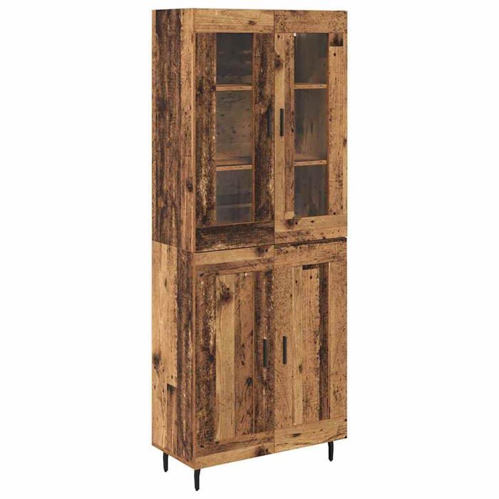 Buffet haut moderne - vidaXL - Bois ancien - 69 5x34x180 cm - Bois aggloméré et verre - 4 portes - Poids maximal 60 kg