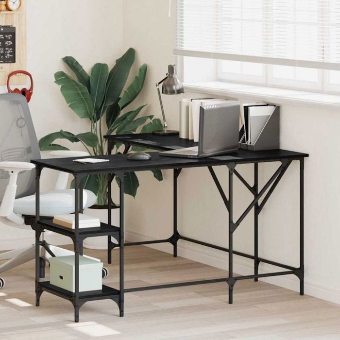 Bureau - VIDAXL - 139 x 139 x 75 cm - Chêne noir - Bois dingénierie - Pieds acier