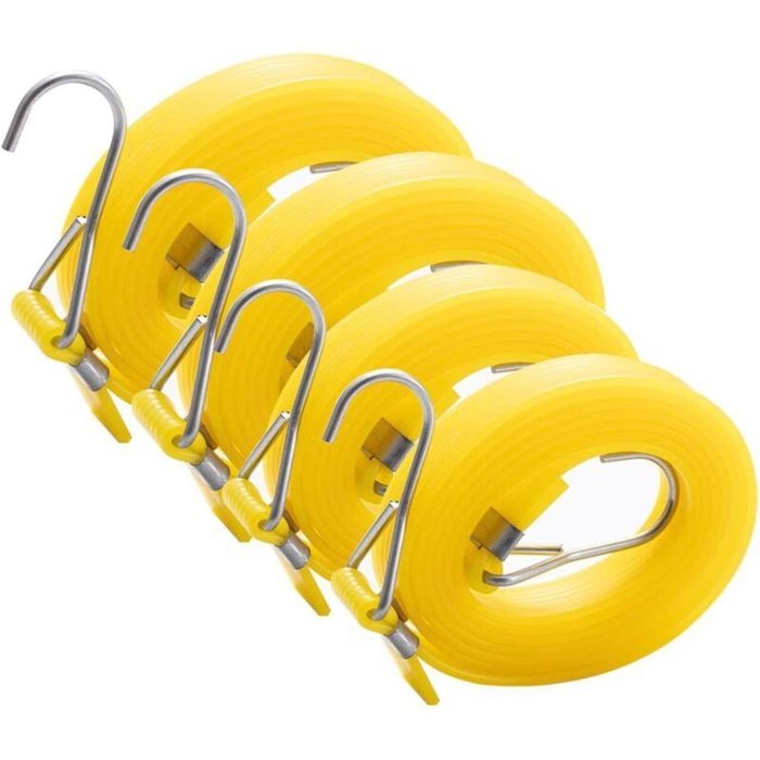 Lot de 4 tendeurs robustes avec crochets plats réglables - Sangles élastiques multi-usages pour bagages - 2 x 1 m et 2 x 2 m