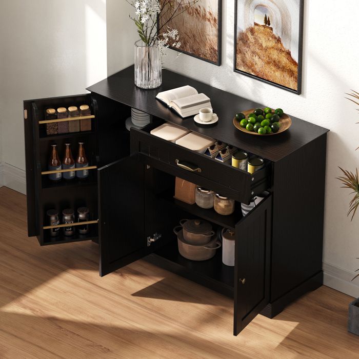 MODENUIT Buffet de cuisine 107x40x83.4 cm avec 3 portes 1 tiroir rangement modulable étagères réglables MDF noir