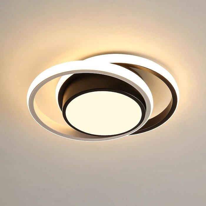 JTY Plafonnier LED luminaire circulaire 32 W 2350 LM luminaire contemporain longueur 28 cm noir + blanc LUSTRE