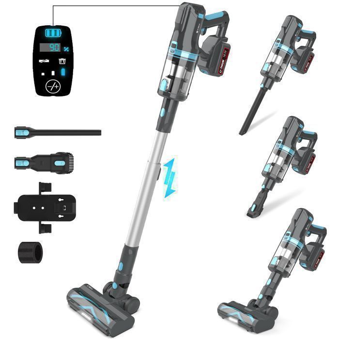 Aspirateur balai sans fil EDENDIRECTPuissance daspiration élevée de 28000 Paaffichage LED autonomie de 60 minutes gris - Edendirect