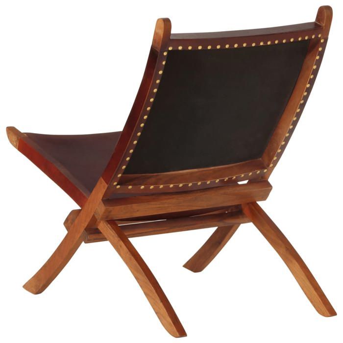Chaise pliante - Brun - Fauteuil de relaxation - 1 personne - cuir véritable marron foncé 55x67x79 cm F1071