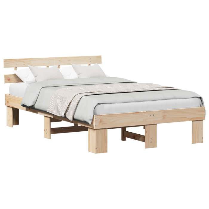 Structure/Cadre de lit - Classique - avec tête de lit Naturel 120x190 cm Pin massif - Lit couchage _02035094