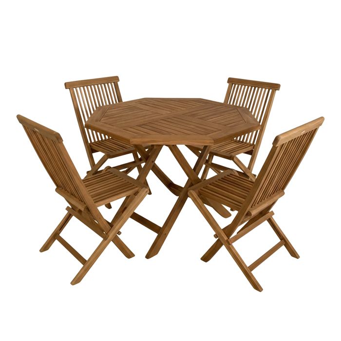 Axi Sana/Mina Ensemble de Jardin 5 Pièces en Teck pour 4 Personnes Salle à Manger en Teck Rond/Octogonal / Pliable - Chaises Axi Sana/Mina Ensemble de Jardin 5 Pièces en Teck pour 4 Personnes Salle à Manger en Teck Rond/Octogonal / Pliable - Chaises