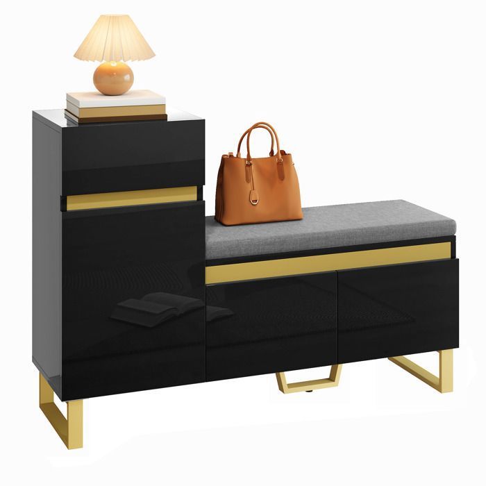 ULEVR meuble à chaussures avec banc 120 x 35 x 85 cm - avec tiroir et portes rangement d entrée noir MDF