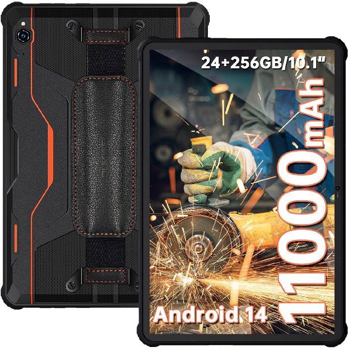 OUKITEL RT9 Tablette Tactile 11000mAh 24Go+256Go/TF 1To 10.1 Tablette Tactile Android 14 Octocœur IP68 Dual SIM Face ID GPS Orange