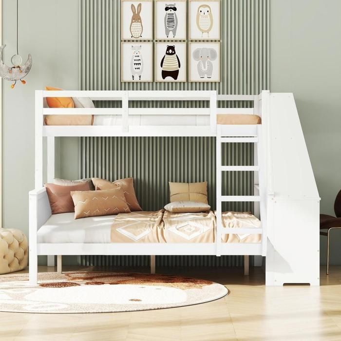 Lit superposé évolutif - KOMHTOM - 90x200 / 140x200 cm - Bureau intégré - 3 tiroirs + rangement - Cadre pin & MDF Lit superposé évolutif - KOMHTOM - 90x200 / 140x200 cm - Bureau intégré - 3 tiroirs + rangement - Cadre pin & MDF
