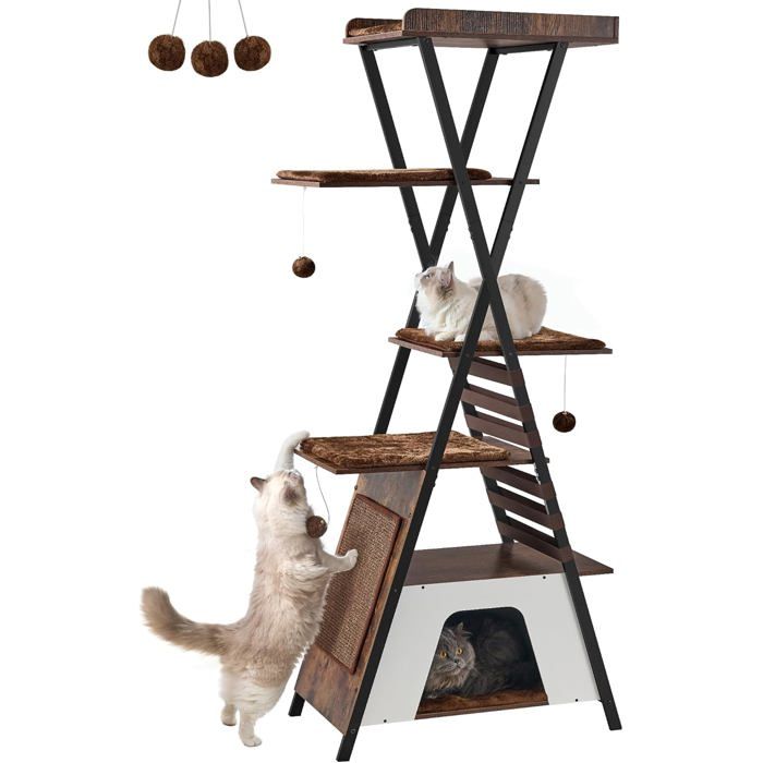Arbre À Chat Hauteur 184 Cm Tour À Chat Moderne Pour Chats DIntérieur Condo À Plusieurs Niveaux Avec Grottes Arbre À Cha[AC167]