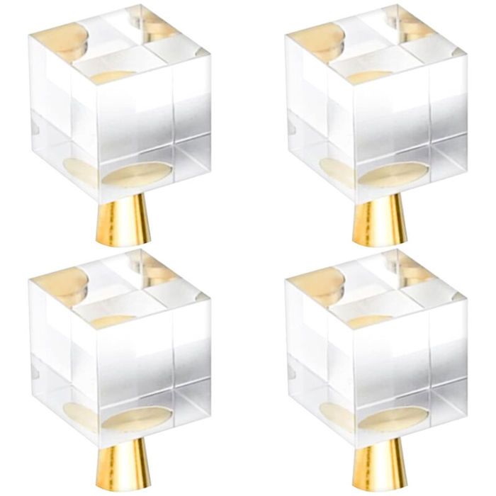 4 Boutons Tiroir Cristal 20x35mm – Poignées Carrées Verre avec Vis pour Meuble