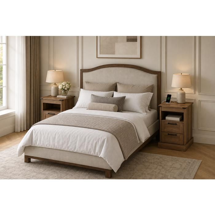 Table de chevet - PAGE LIVING - PAGE Living - Lot de 2 - 2 tiroirs - Prises USB & Type-C intégrées