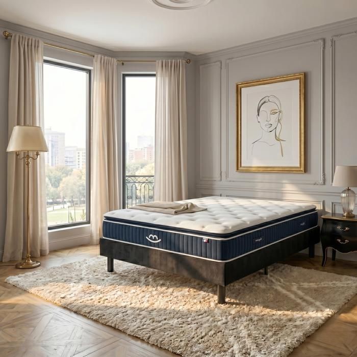 Pack 140x190cm sommier tapissier noir et matelas hybride luxe 30cm - Morphea