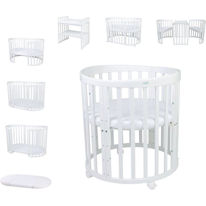 Waldin Lit Bébé Ovale 7en1 Évolutif Matelas - Blanc - Sans ensemble de tissu (lit seul) Waldin Lit Bébé Ovale 7en1 Évolutif Matelas - Blanc - Sans ensemble de tissu (lit seul)