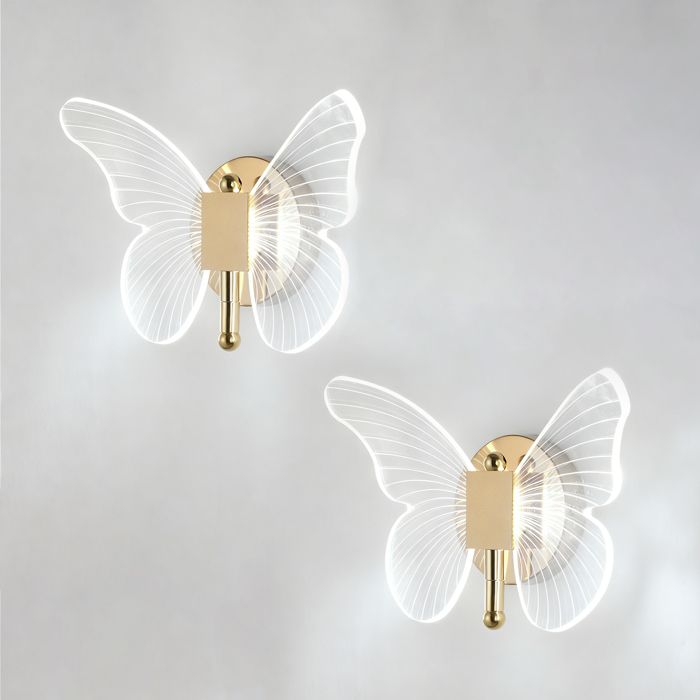 SNOGOLD 2X Applique Murale LED Moderne Lampe Murale Forme Papillon en Acrylique Intérieur Veilleuse Lumière Blanche pour Chambre -A