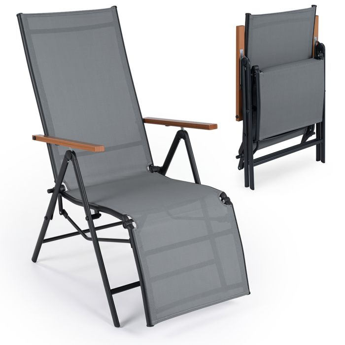 Chaise de Jardin Pliante COSTWAY Dossier Réglable en 6 Positions Tissu Respirant Fauteuil de Jardin Inclinable Charge 150kg Gris Chaise de Jardin Pliante COSTWAY Dossier Réglable en 6 Positions Tissu Respirant Fauteuil de Jardin Inclinable Charge 150kg Gris