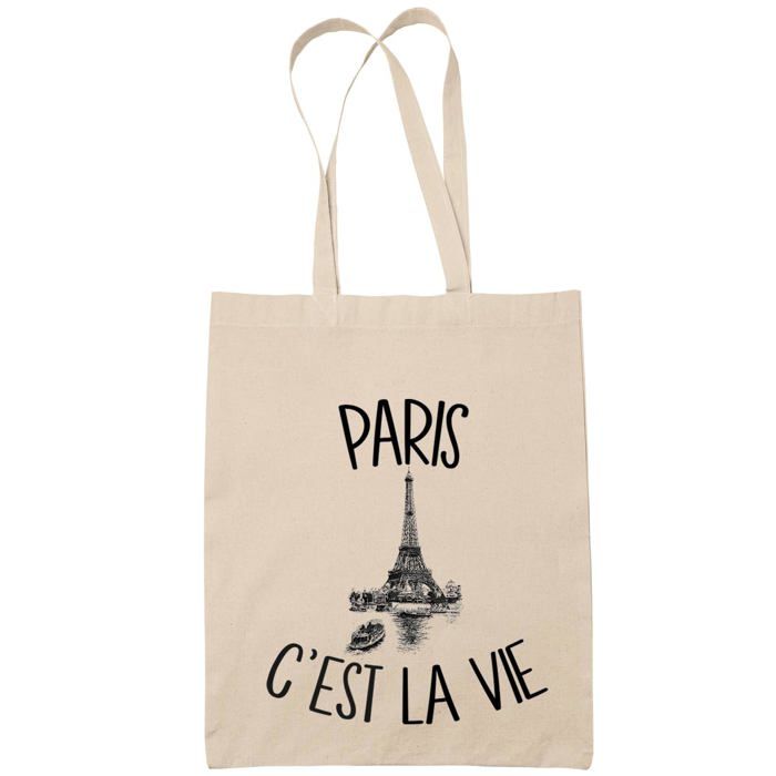 Tote bag - PLANETEE - Tote bag « paris cest la vie » - Coton naturel - Imprimé en France - Anses solides