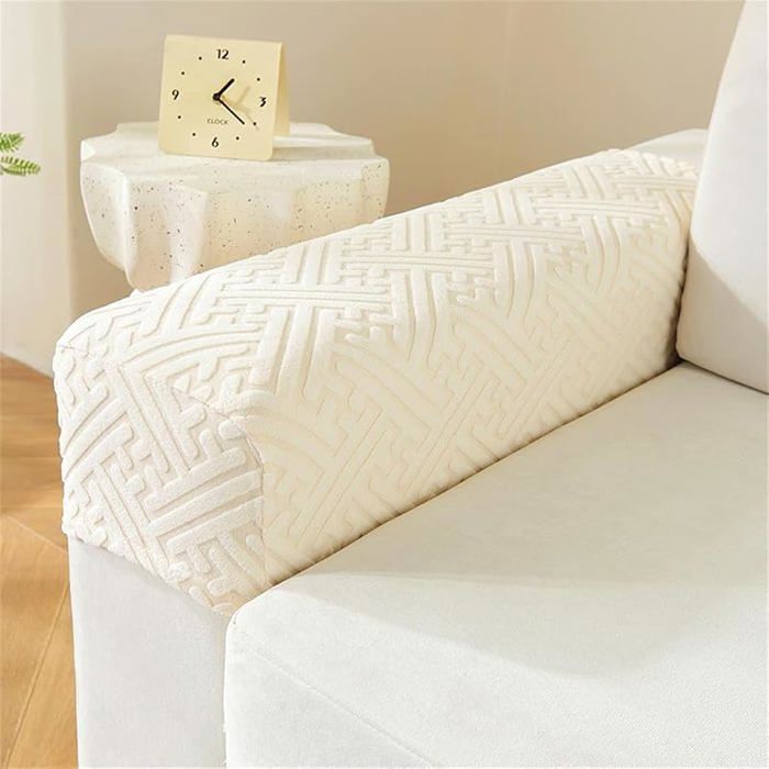 Housse Accoudoir Canapé Extensible Beige Protège Accoudoir Sofa Stretch Protection Fauteuil et Canapé Lavable HOUSSE DE FAUTEUIL