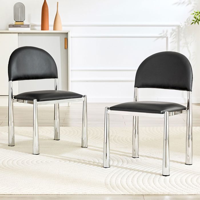 Chaise de salle à manger - WESTYLE - Dossier semi-rond 80 cm - Revêtement cuir PU - Pieds métal - Assise mousse
