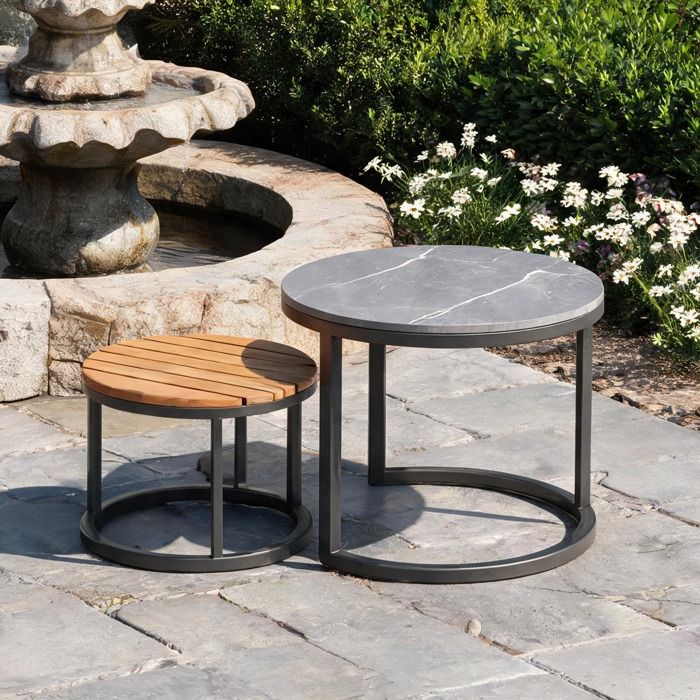 Salon de jardin modulable 6 pièces pour 5-6 personnes structure métal et olefin gris classique