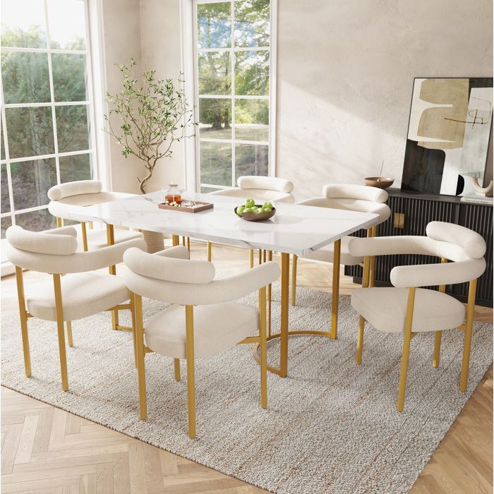 Chaise de salle à manger lot de 6 beige avec accoudoirs tissu effet daim et pieds métal dorés 70x62x84 cm VEVXYN