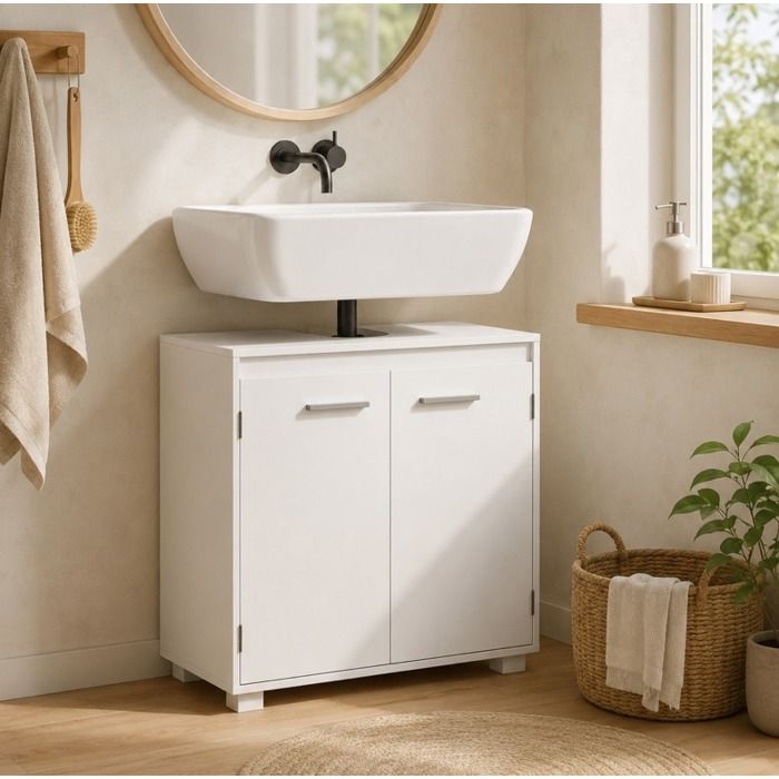 ULEVR meuble sous lavabo sur pied 60 x 30 x 60 cm blanc 2 portes découpe en U étagère réglable