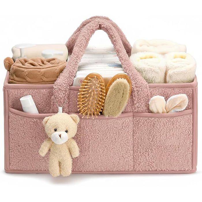 Panier de Rangement Bébé Rose Organisateur à Couches avec Compartiments et Poignées Cadeau Naissance rose PACK PROMENADE
