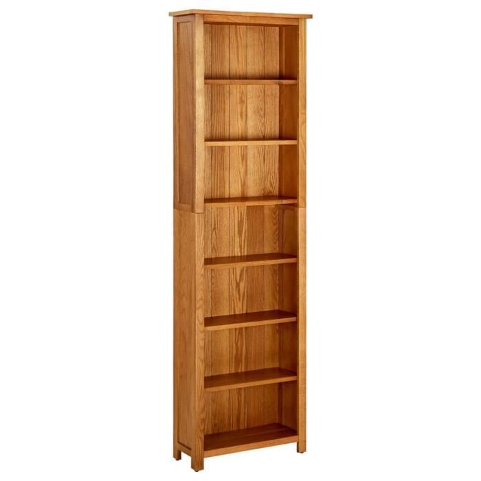 bibliothèque en bois de chêne massif à 7 étagères - akozon - style campagne - 60x22x200 cm