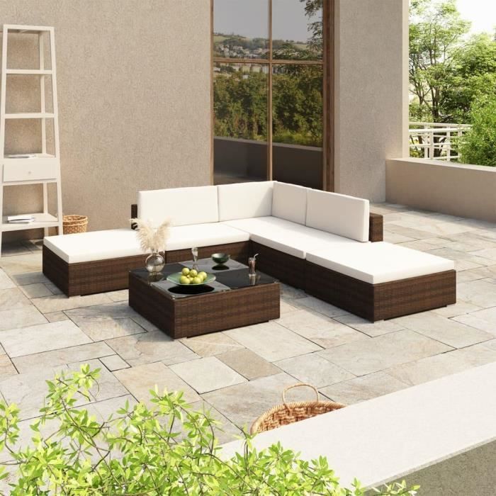 mobilier de jardin 6 pcs avec coussins canapés de jardin sofa de patio salon de jardin meuble d'extérieur terrasse résine tressée