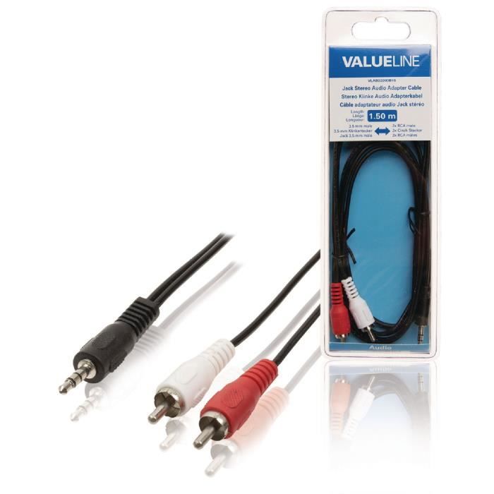 Câble adaptateur audio Jack 3,5 mm stéréo mâle vers 2x RCA mâles 1,50 m  noir - Cdiscount TV Son Photo