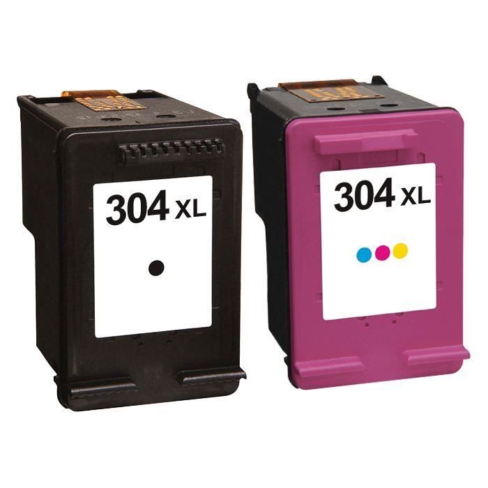 Pack 2 cartouches d'encre N° 304 XL Noir et Couleur Grande Capacité pour  imprimante HP DESKJET 3733