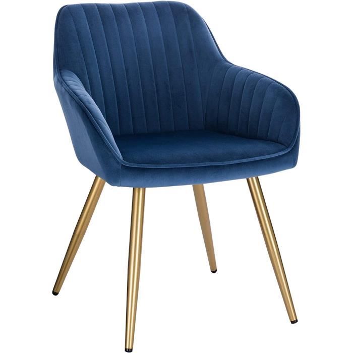 chaise de salle à manger avec dossier et accoudoir, chaise de cuisine en velours, fauteuil scandinave, bleu 1022by-1