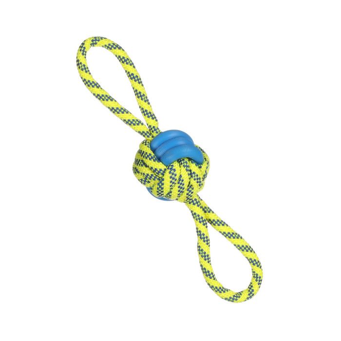 Jouet Balle nouée ø 7 cm x 30 cm Bleu & Jaune pour chien - Flamingo Jouet Balle nouée ø 7 cm x 30 cm Bleu & Jaune pour chien - Flamingo