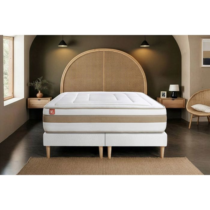 Pack matelas LE RAFFINÉ 180x200cm Ressorts ensachés + Mémoire de forme BioVisco + double sommiers Blanc