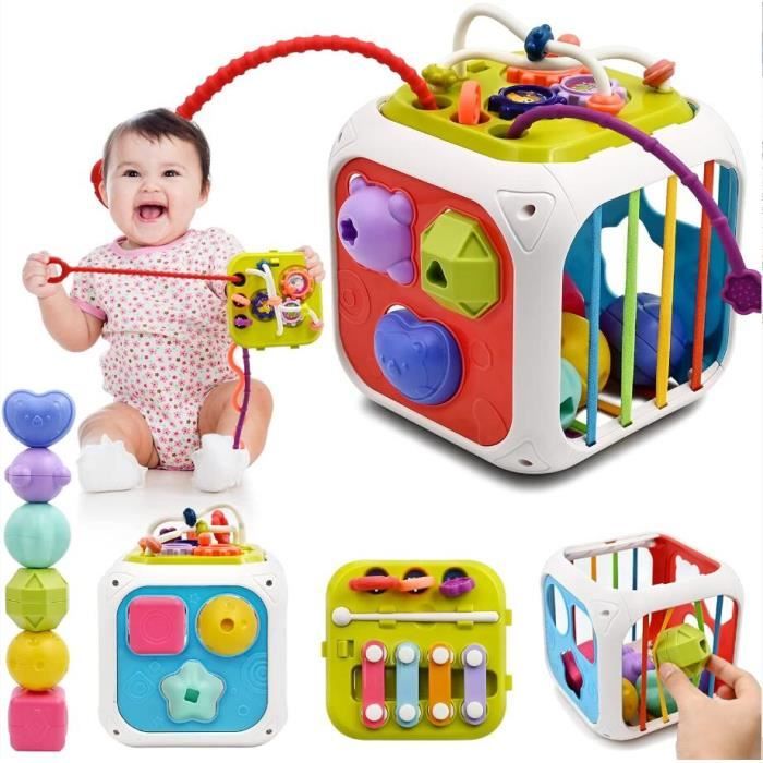 Tosekry Jouet Bebe 1 2 an, 7 en 1 Montessori Cube d'activité Bébé