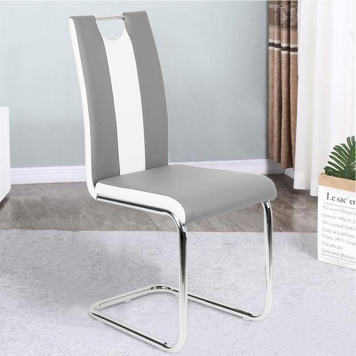 2er Chaises De Salle A Manger Simili Gris Et Blanc Dossier