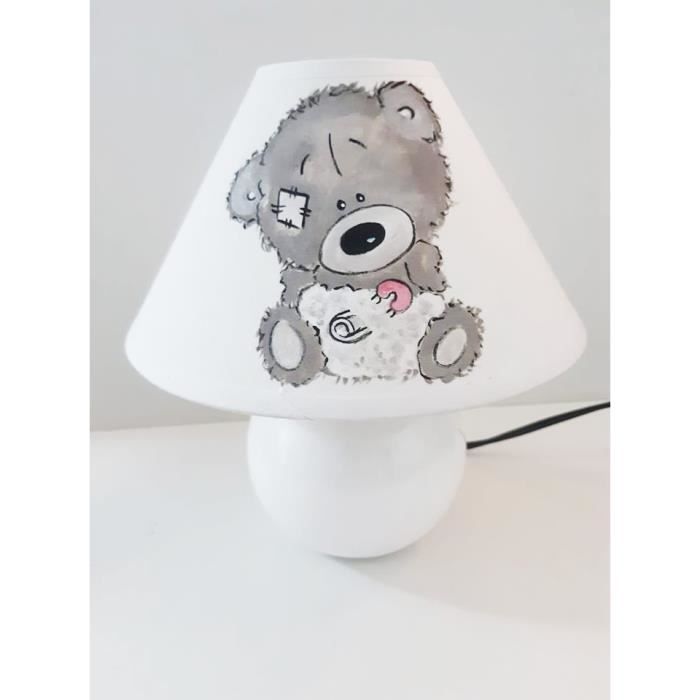 LAMPE DE CHEVET PIED BOULE PEINT MAIN OURSON BEBE FILLE - Cdiscount Maison