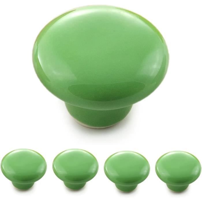 Poignée-bouton rond en porcelaine - Ganzoo - Lot de 4 boutons - Vert ...