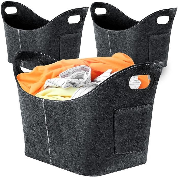 Panier à Linge TANNDESIGN En Feutre RPET 64L Gris Avec Couvercle – Recyclé Et Grand Format