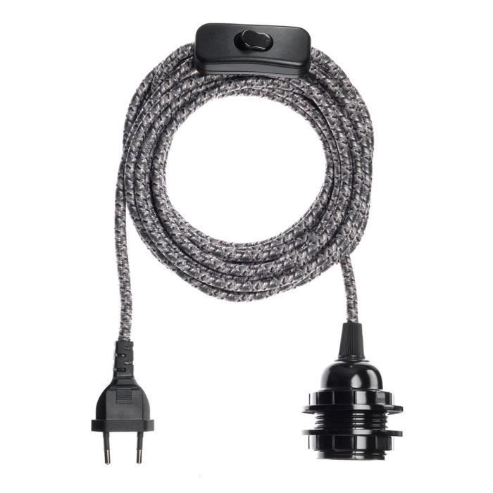 Suspension luminaire - Fil électrique tissu 4 5m E27 avec interrupteur - 38 coloris - HOOPZI Bala - Gentleman Chevron Gris Suspension luminaire - Fil électrique tissu 4 5m E27 avec interrupteur - 38 coloris - HOOPZI Bala - Gentleman Chevron Gris