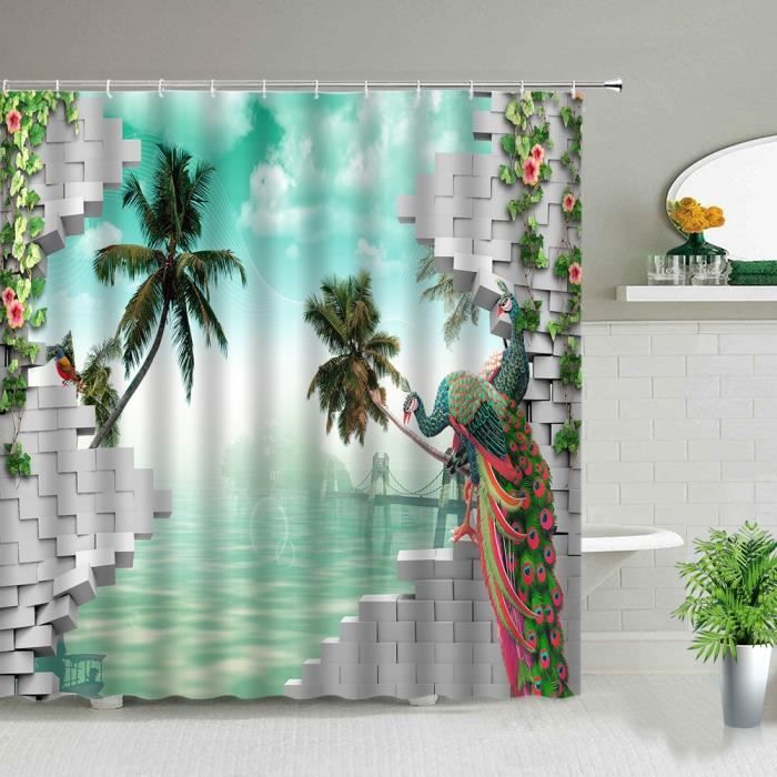 Bambou Arbre Tissu rideau de douche Set de salle de bains Accessoires 180 cm polyester doublure