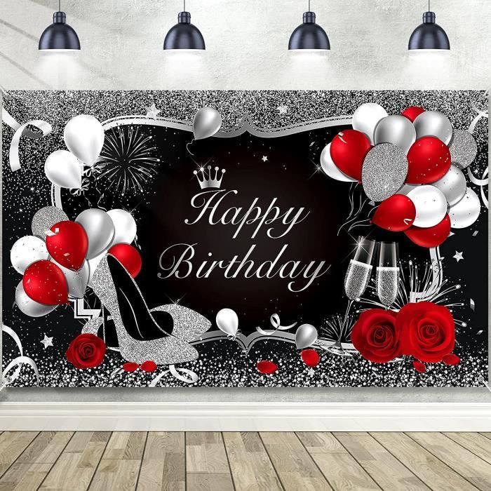 Toile De Fond Anniversaire 180x110 Cm - Motif Joyeux Anniversaire Rouge Blanc Bleu Jaune - Polyester Lavable - Pour Fête Enfant, Décoration Photo