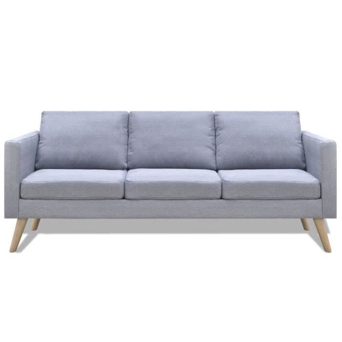 CHIC• Canapé Contemporain Sofa Canapé droit fixe 3 places Tissu Gris clair 3574