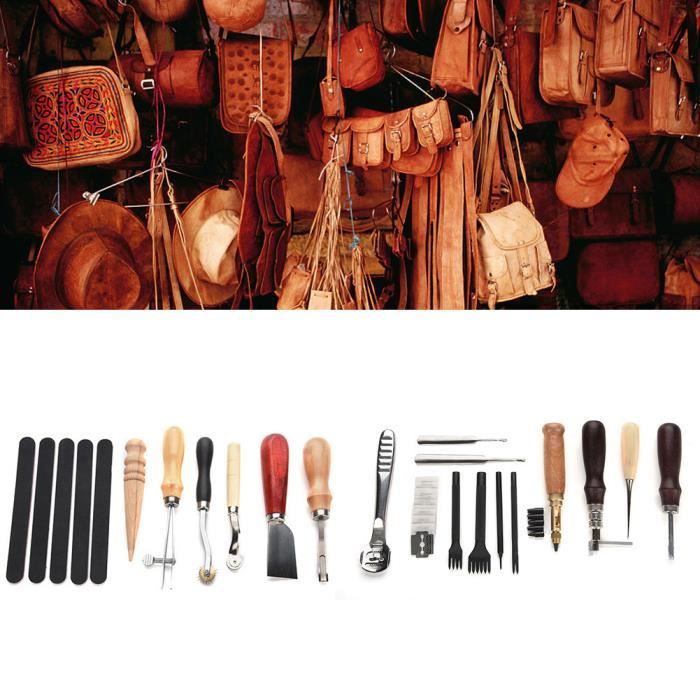 Kit D'outils Professionnel Pour Travail Du Cuir - 13 Pièces - Poinçon, Aiguille, Sculpture - Neuf